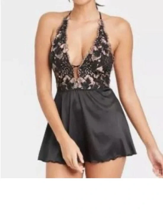 Auden Babydoll Plunge Chemise Large Floral Lace Bodice Satin Nightie Notes - Picture 11 of 15